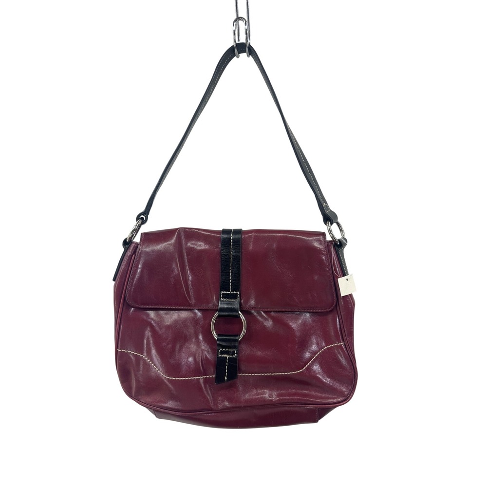 Kate Landry Shoulder Bag Women Medium Eggplant Purple Leather Ring Flap